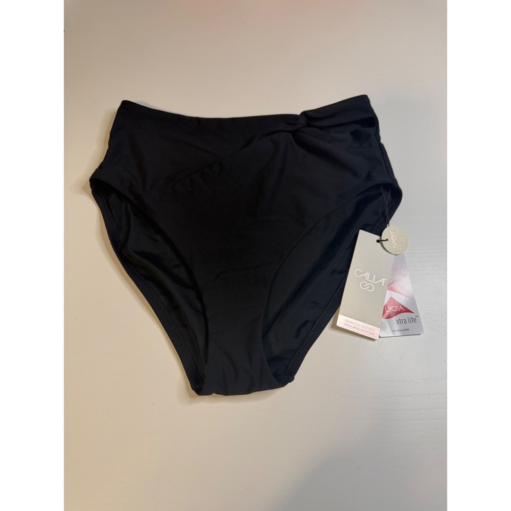 Calia Swim Womens Black High Rise Side Twist Tummy Control Bottoms Small NWT
